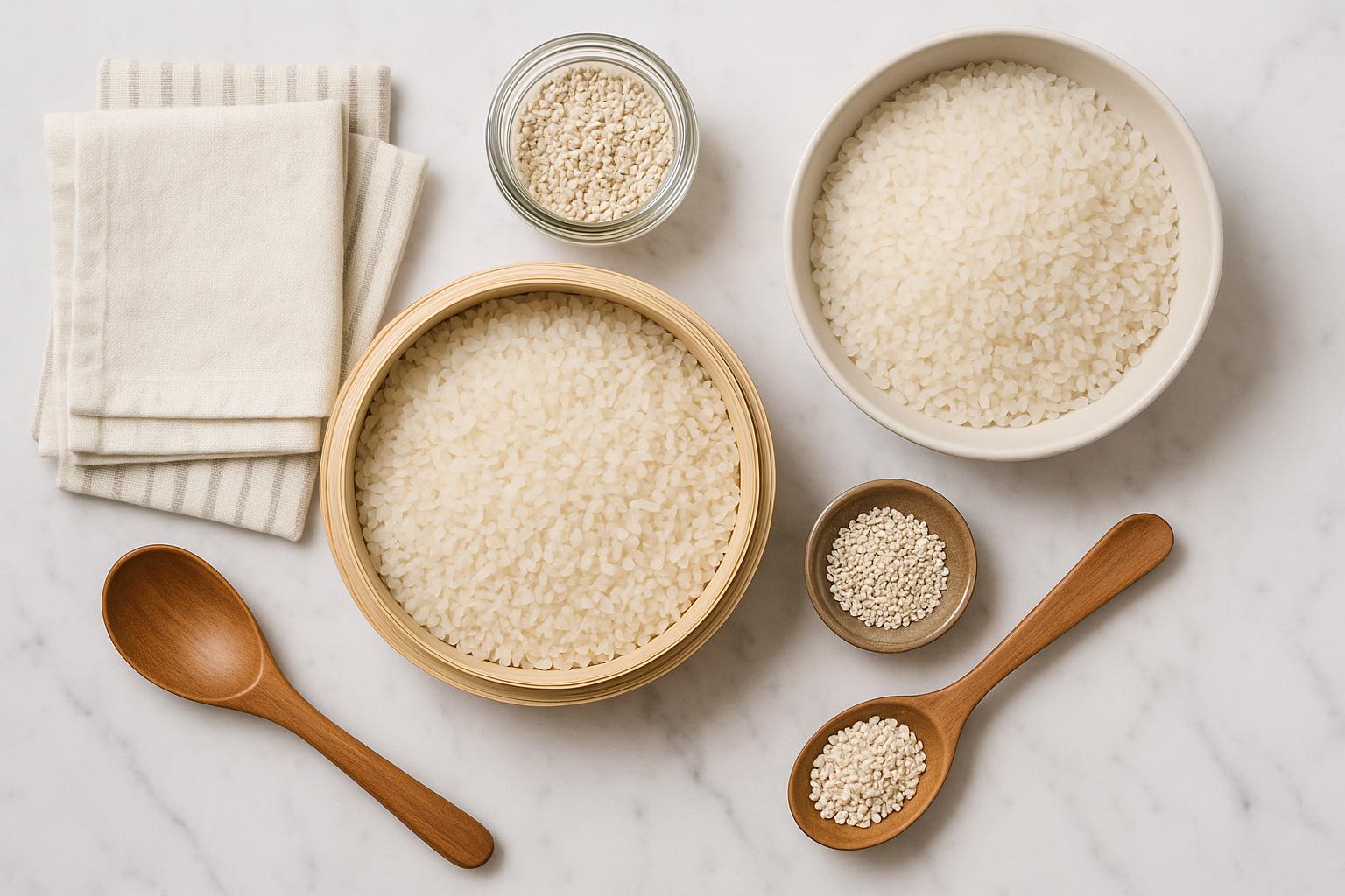 Koji fermentation ingredients arranged on marble surface