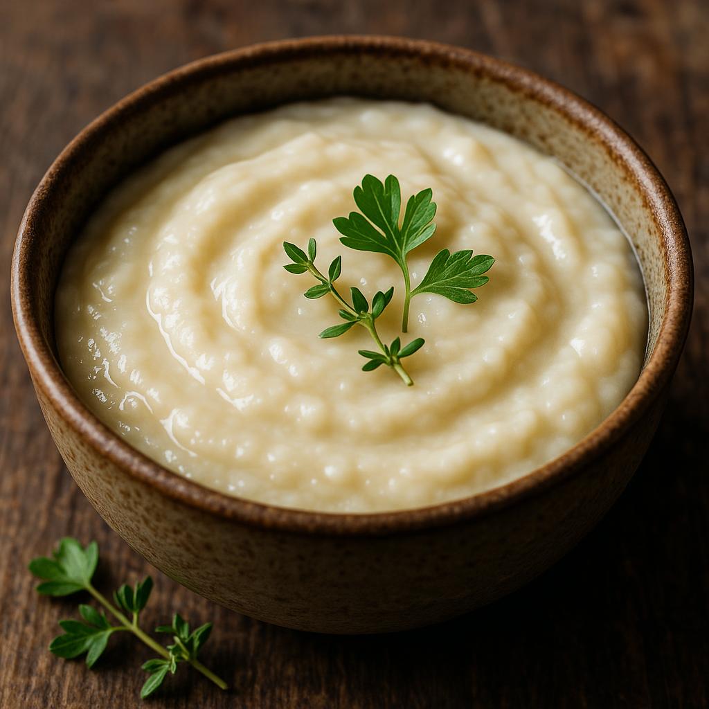 Creamy shio koji paste in traditional ceramic bowl