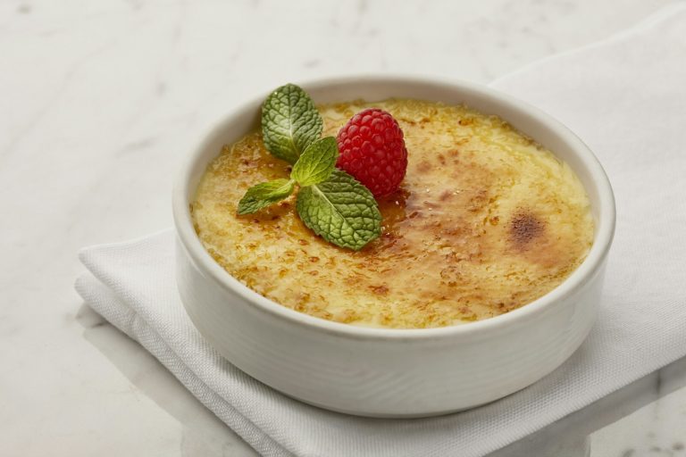 Classic French creme brulee with caramelized sugar top