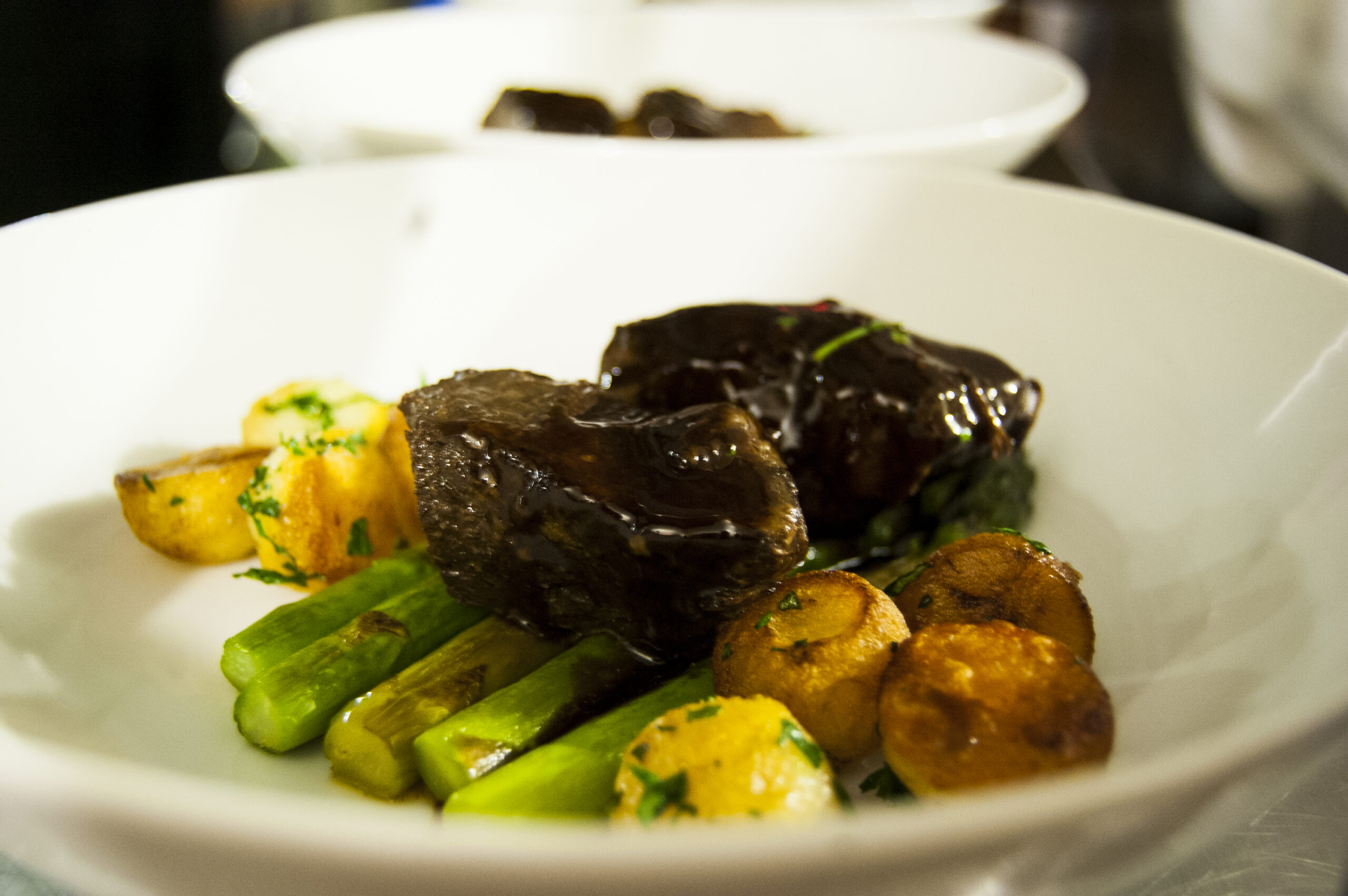 Liquid halfway up the short ribs, never over them